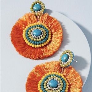 Anthropologie Orange Fringe drop earrings